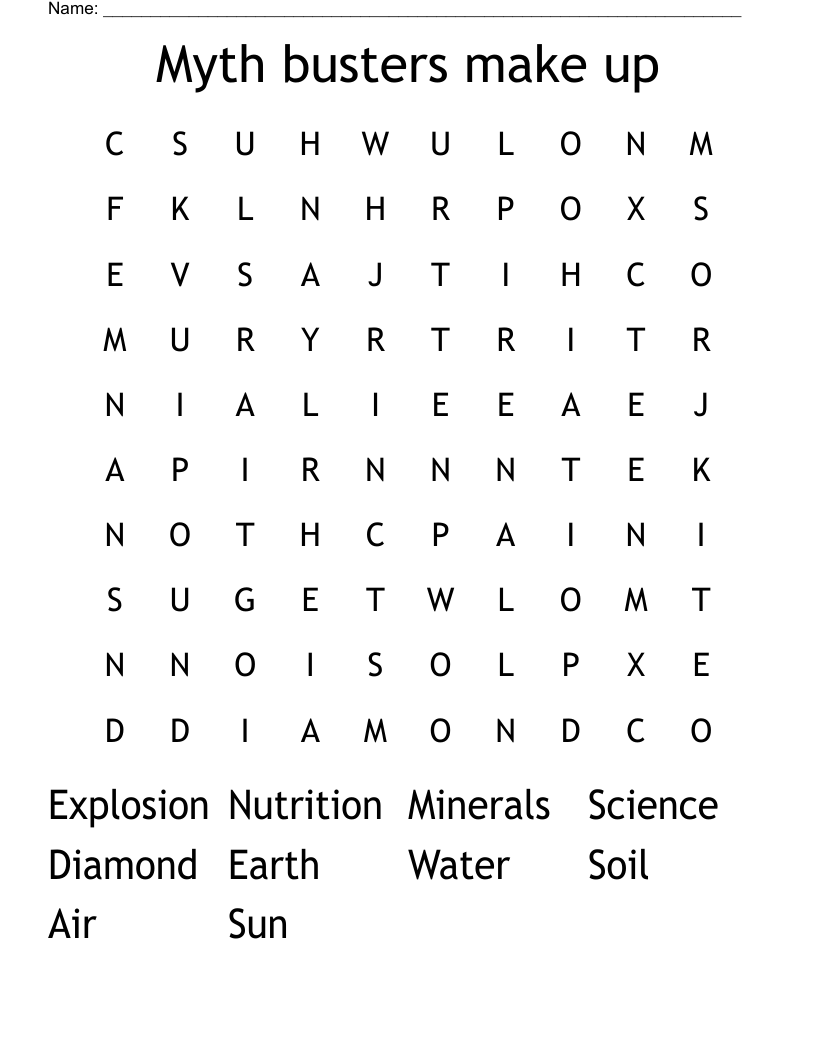 Myth busters make up Word Search
