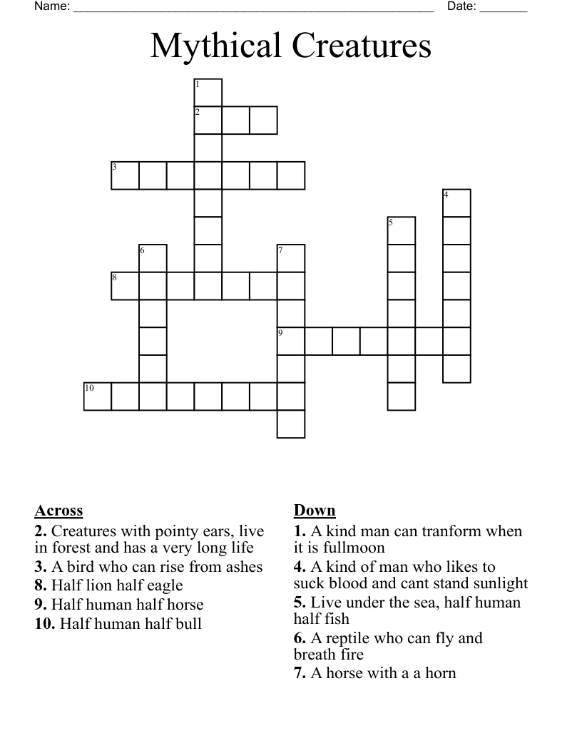 Mythical Creatures Crossword