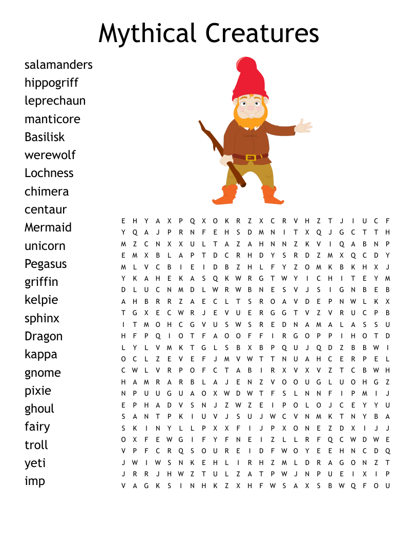 Mythical Creatures Word Search