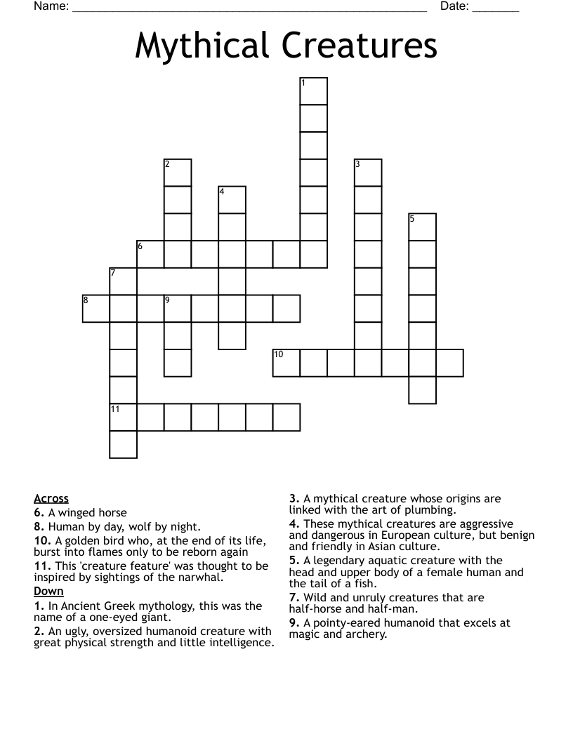 Mythical Creatures Crossword