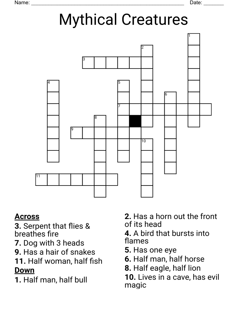 Mythical Creatures Crossword