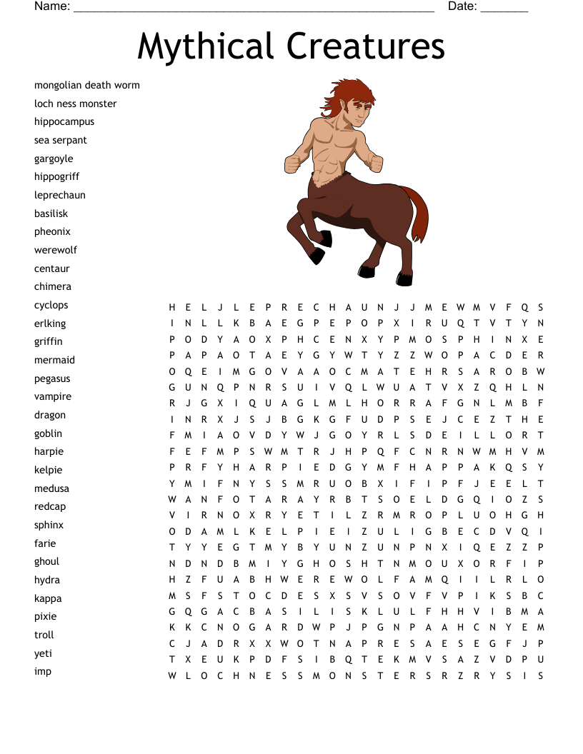 Mythical Creatures Word Search