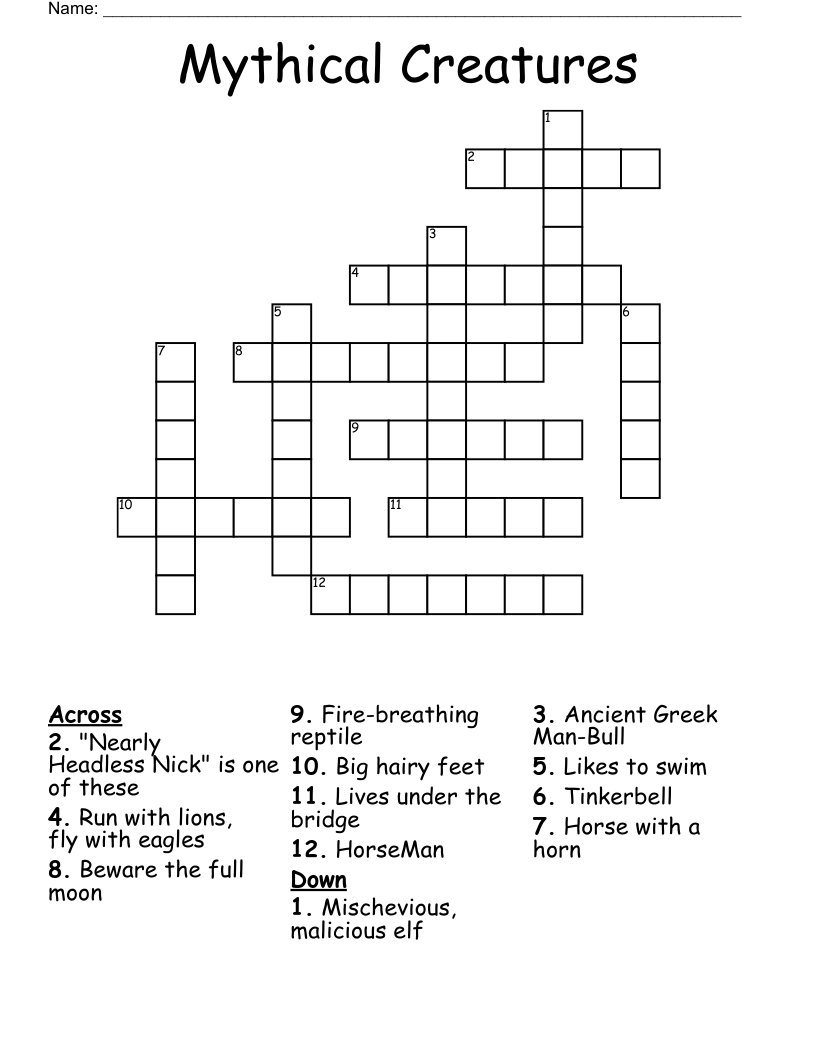 Mythical Creatures Crossword