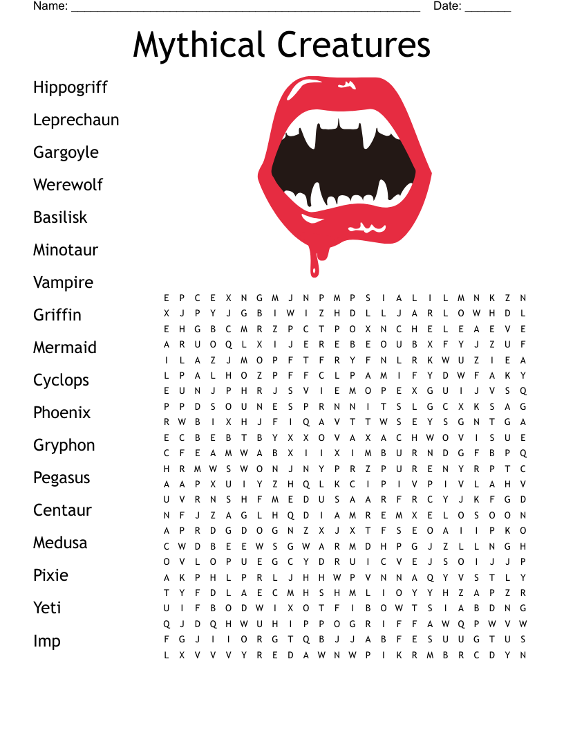 Mythical Creatures Word Search