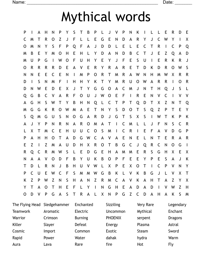 Mythical words Word Search
