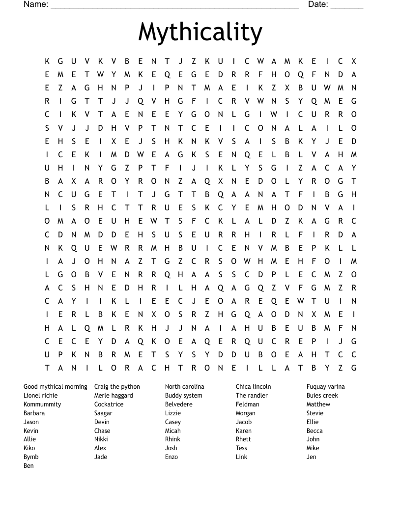 Mythicality Word Search