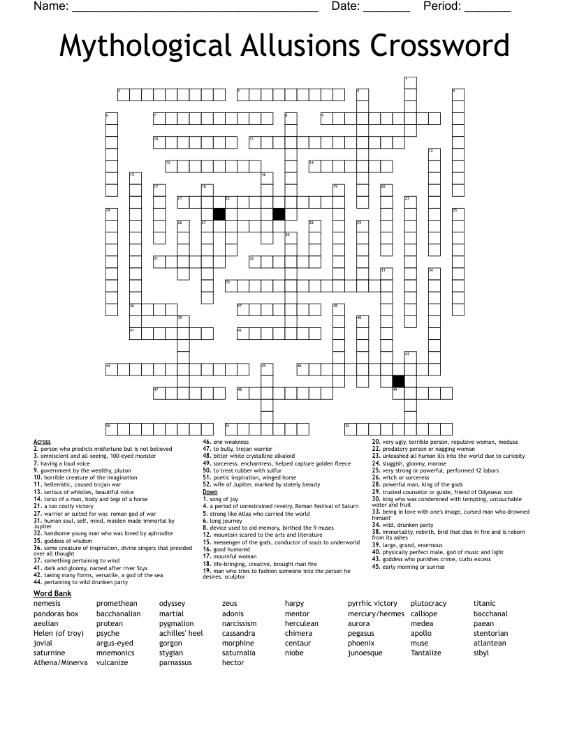 Mythological Allusions Crossword