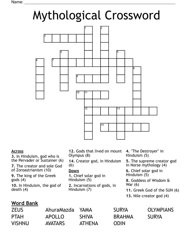 Mythological Crossword