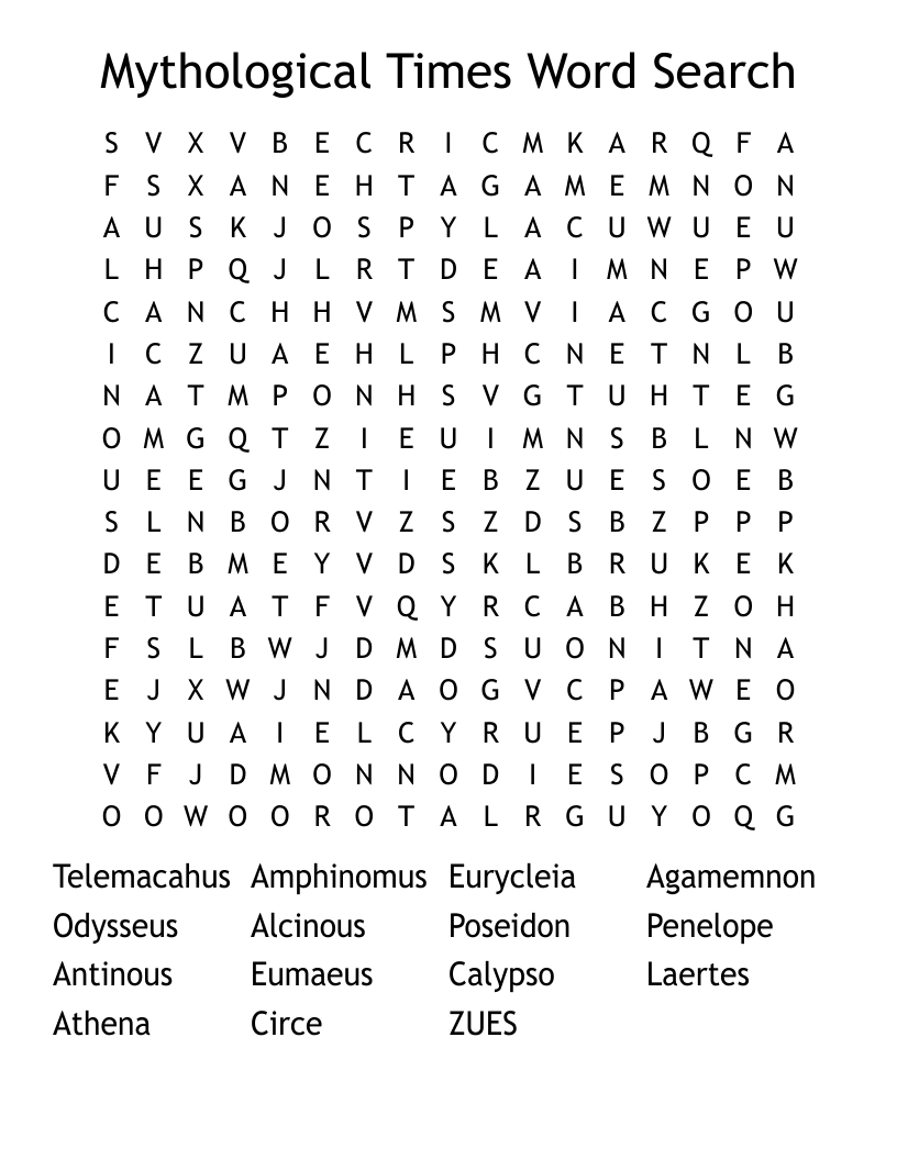 Mythological Times Word Search 