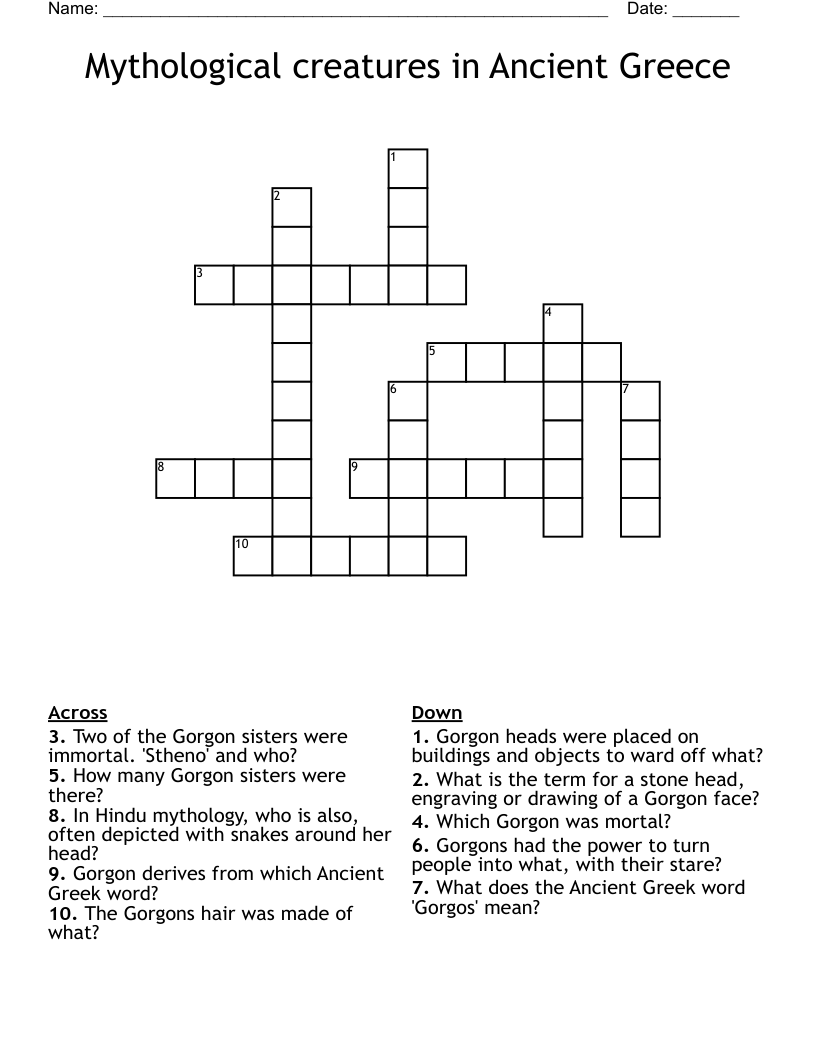 Mythological creatures in Ancient Greece Crossword