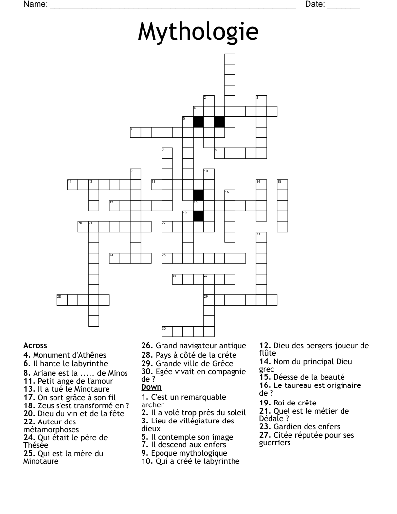 Mythologie Crossword