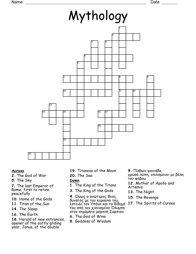Mythology Crossword