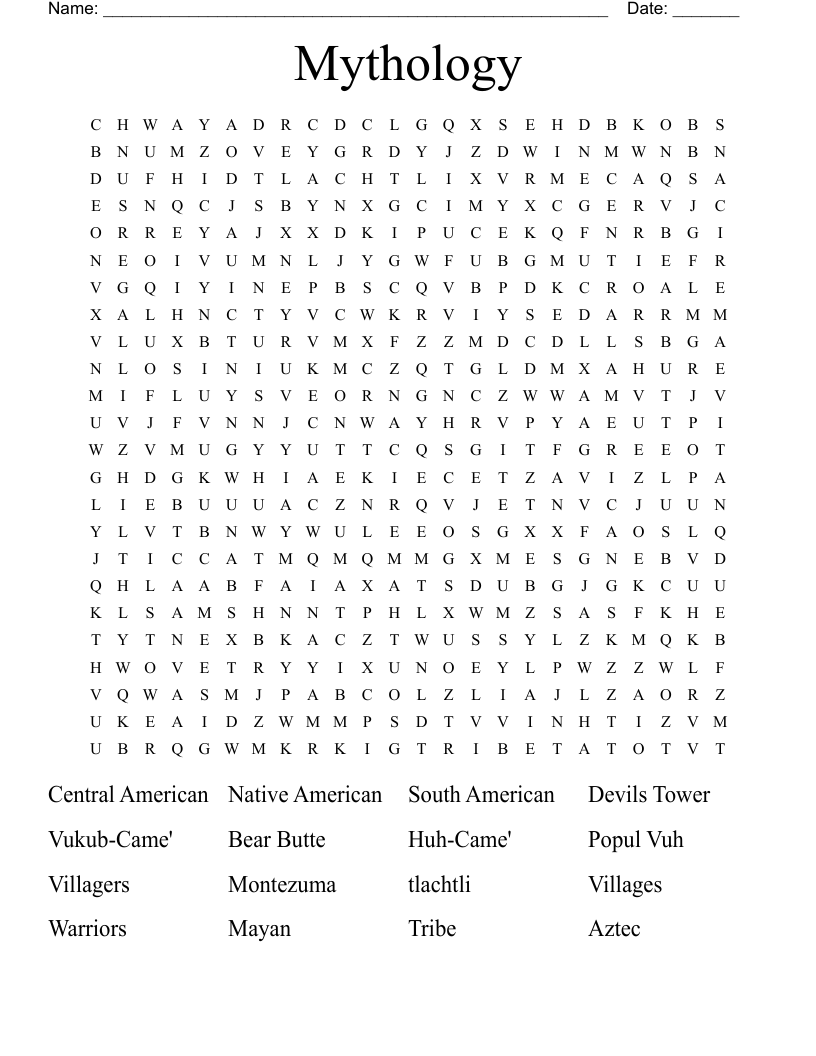 Mythology Word Search