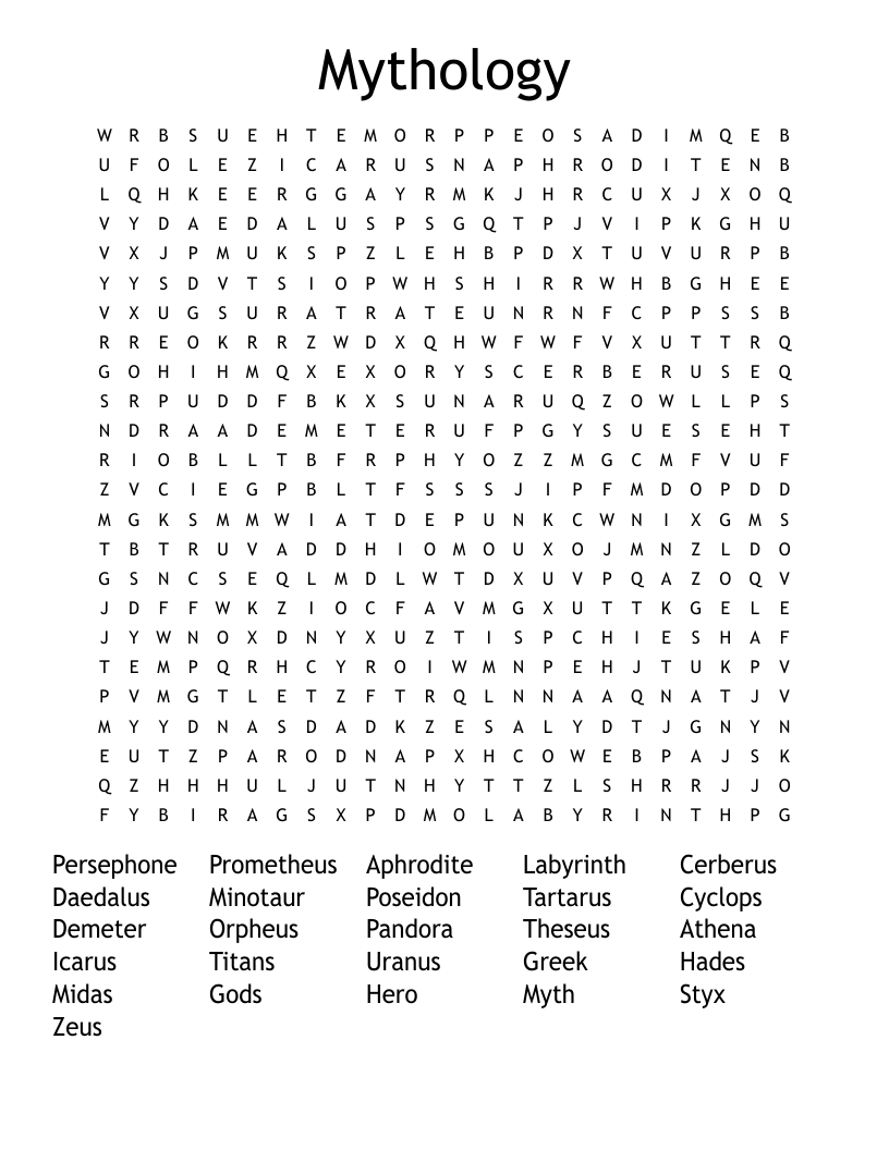 Mythology Word Search