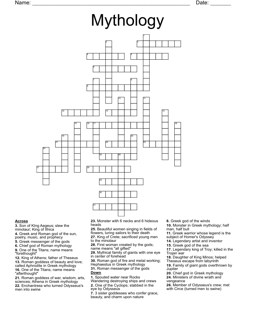 Mythology Crossword