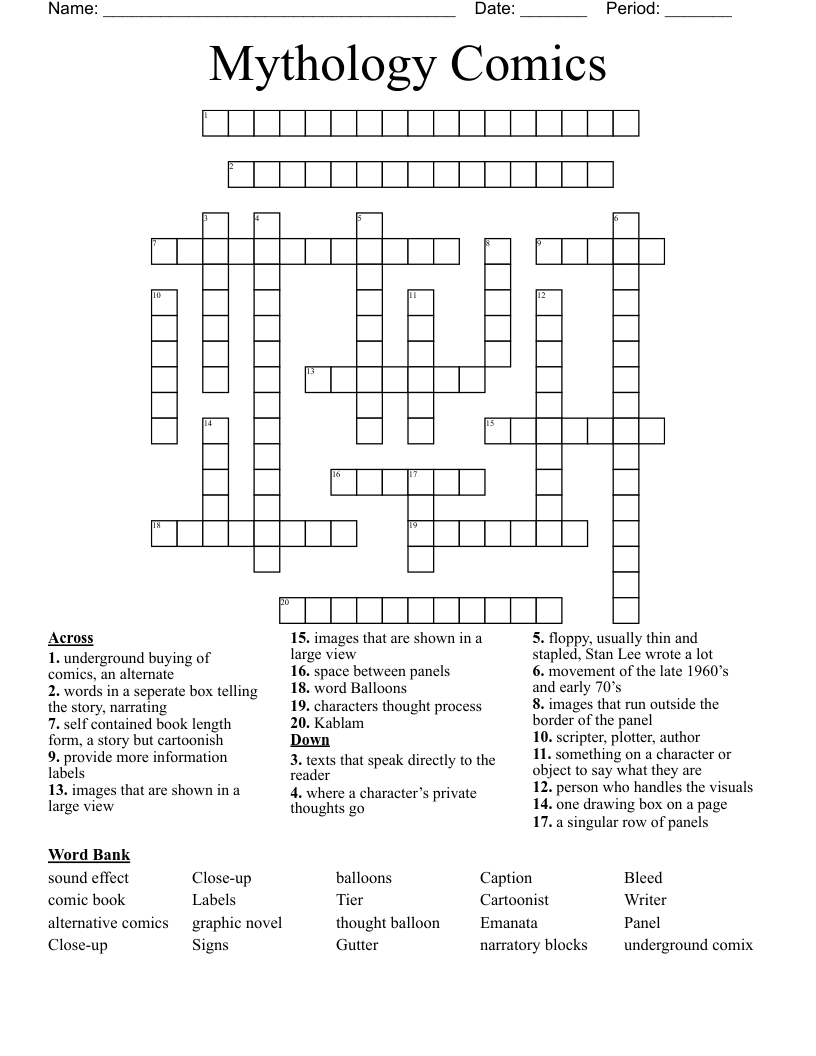 Mythology Comics Crossword