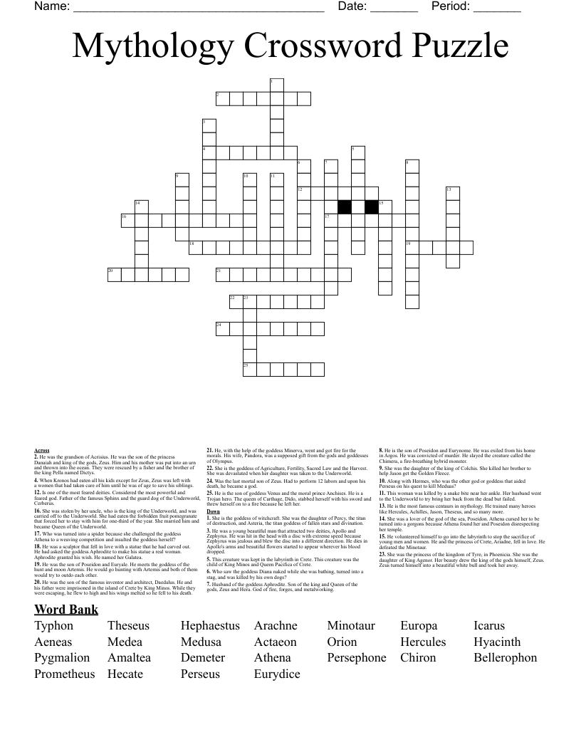 Mythology Crossword Puzzle