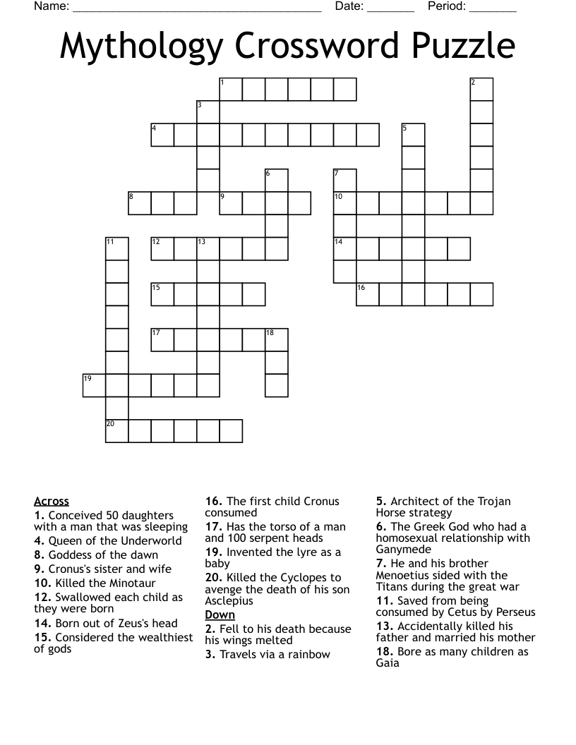 Mythology Crossword Puzzle