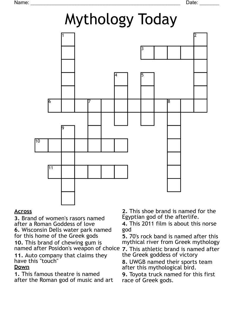 Mythology Today Crossword