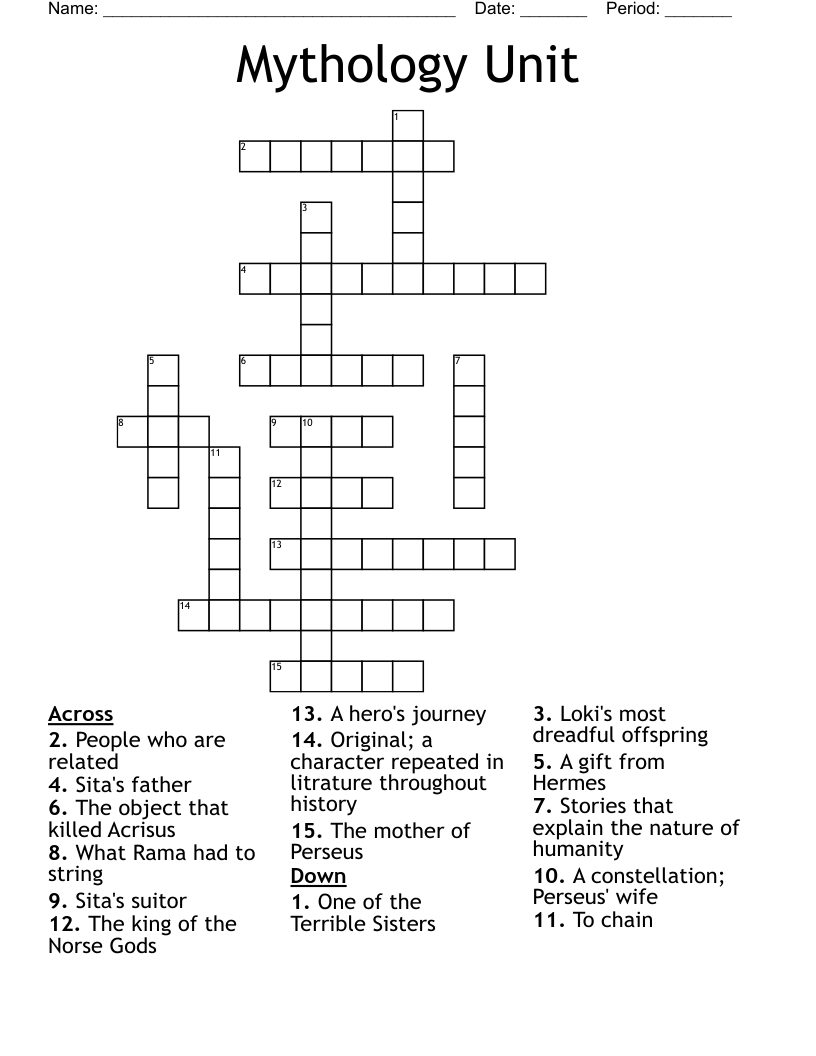 Mythology Unit Crossword
