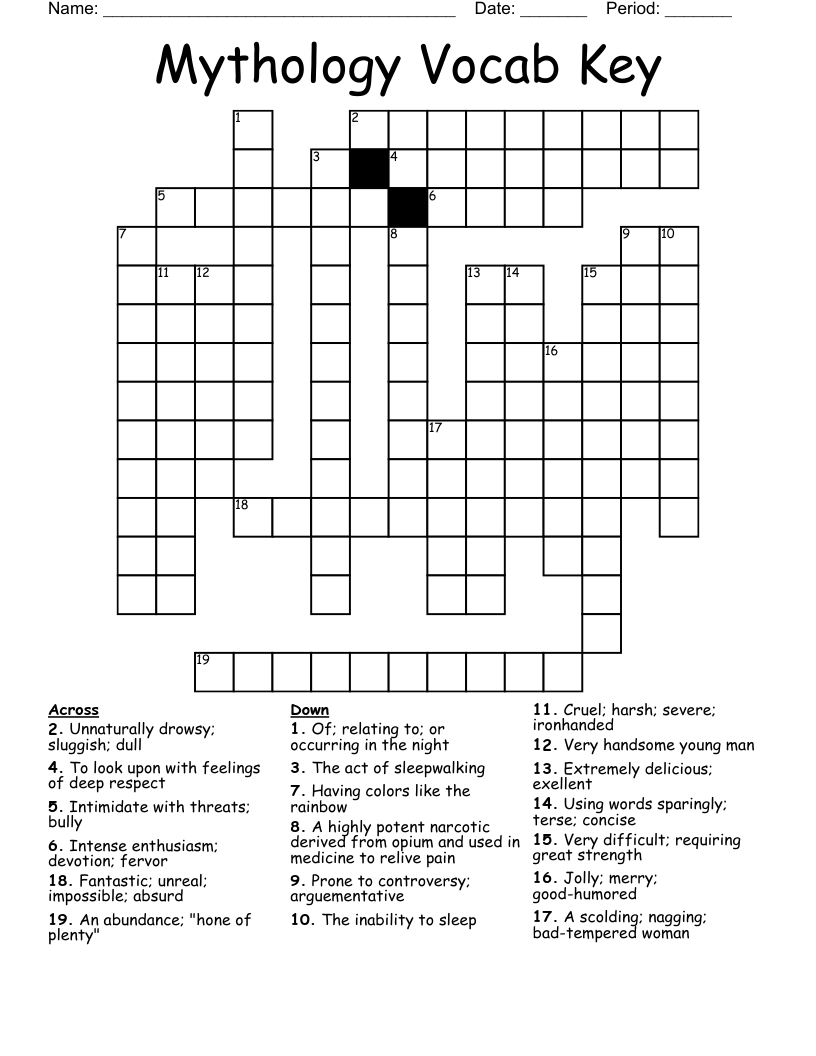 Mythology Vocab Key Crossword