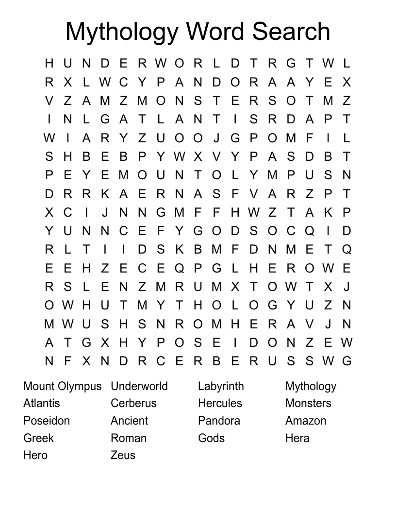 Mythology Word Search