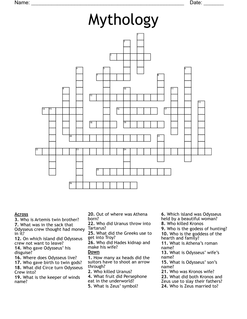 Mythology  Crossword