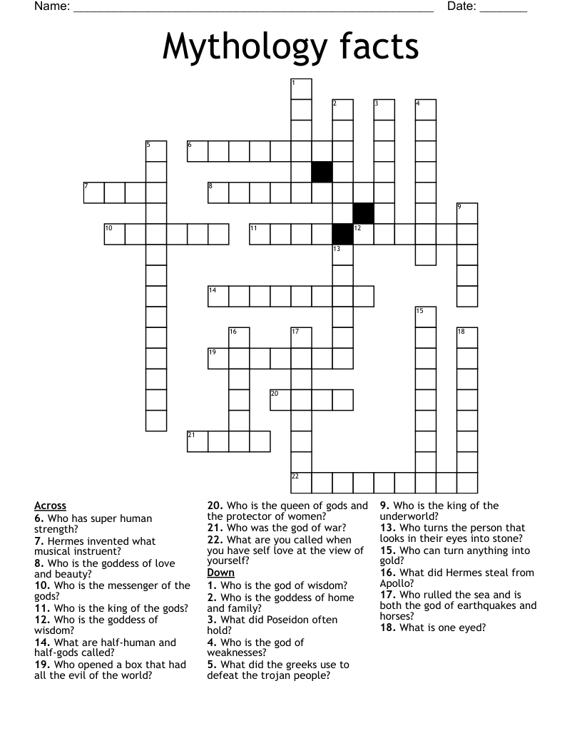 Mythology facts Crossword