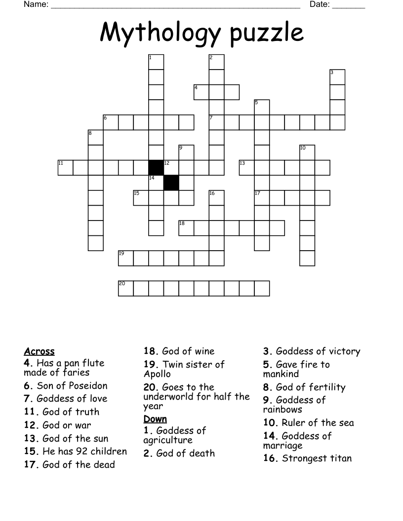 Mythology puzzle  Crossword