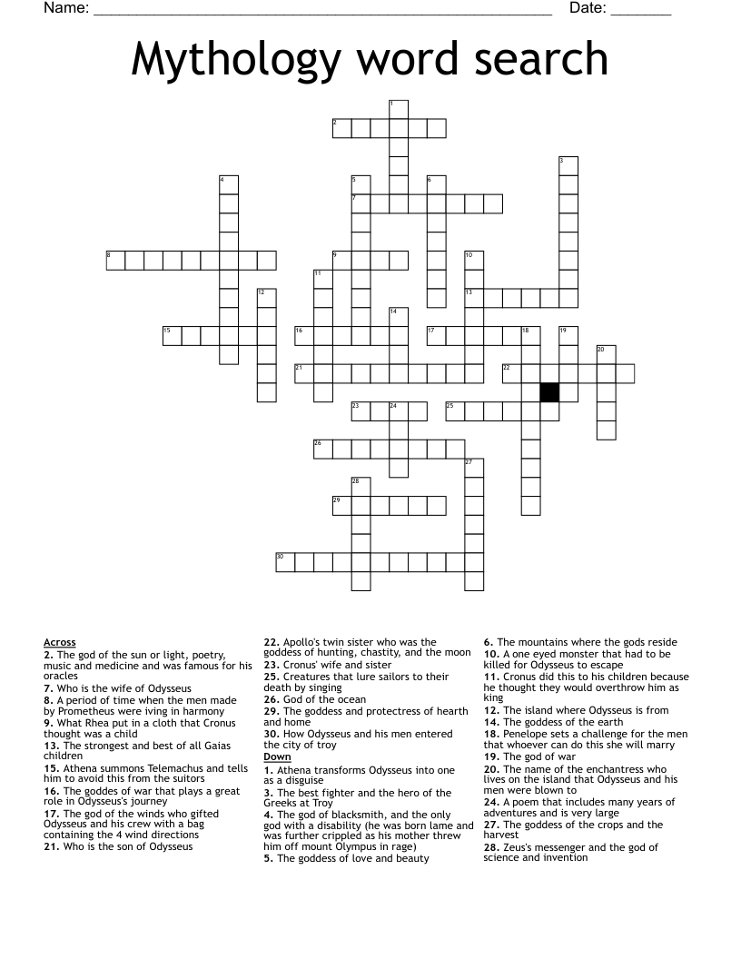 Mythology word search  Crossword