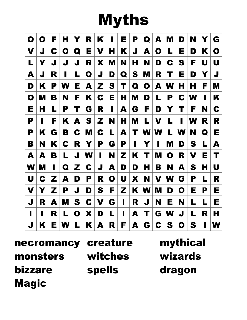 Myths Word Search