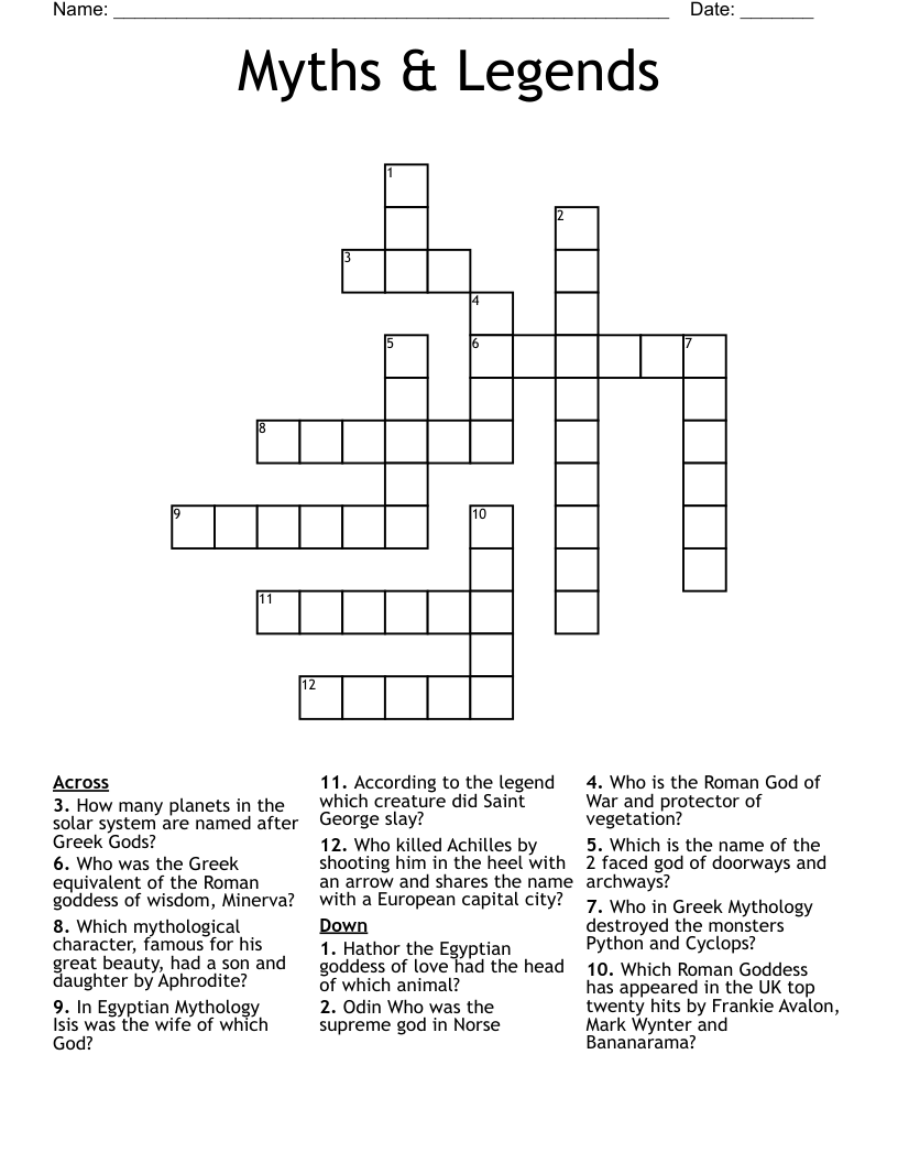 Myths & Legends Crossword
