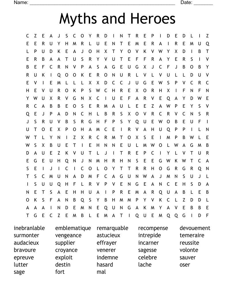 Myths and Heroes Word Search
