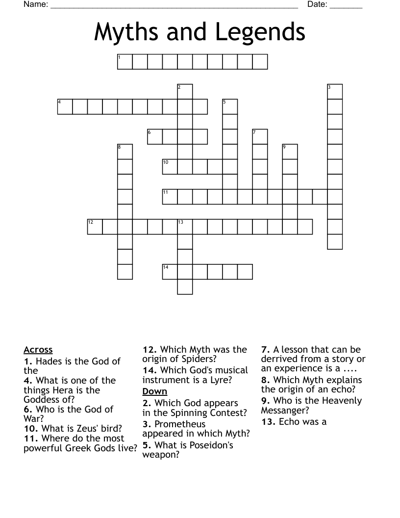 Myths and Legends Crossword