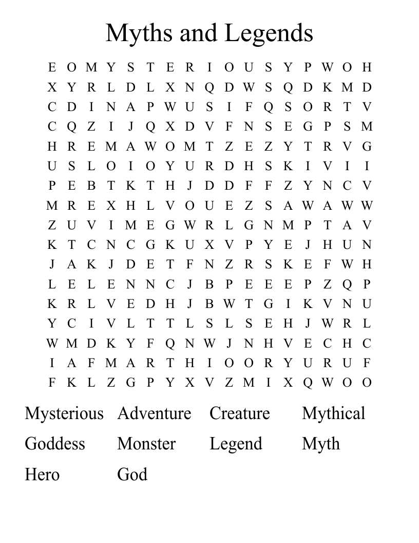 Myths and Legends Word Search