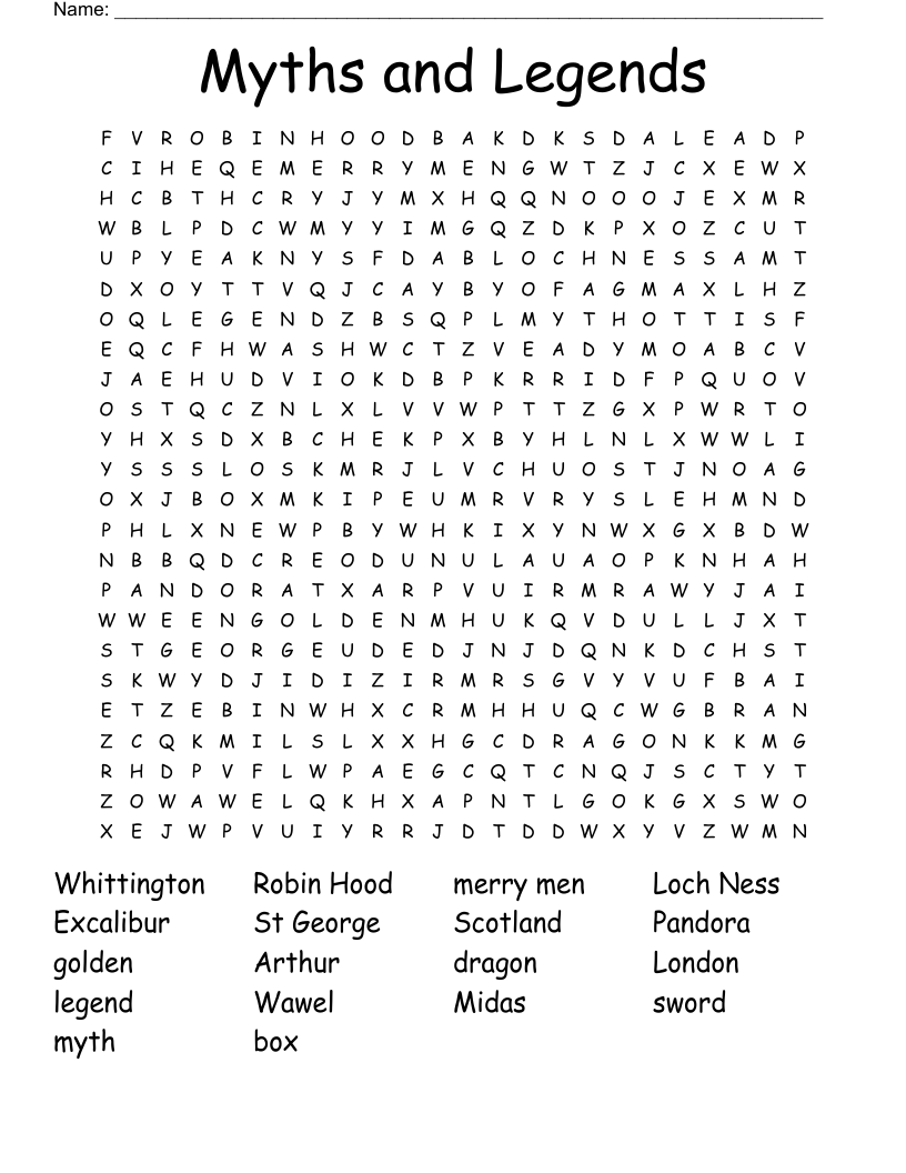 Myths and Legends Word Search