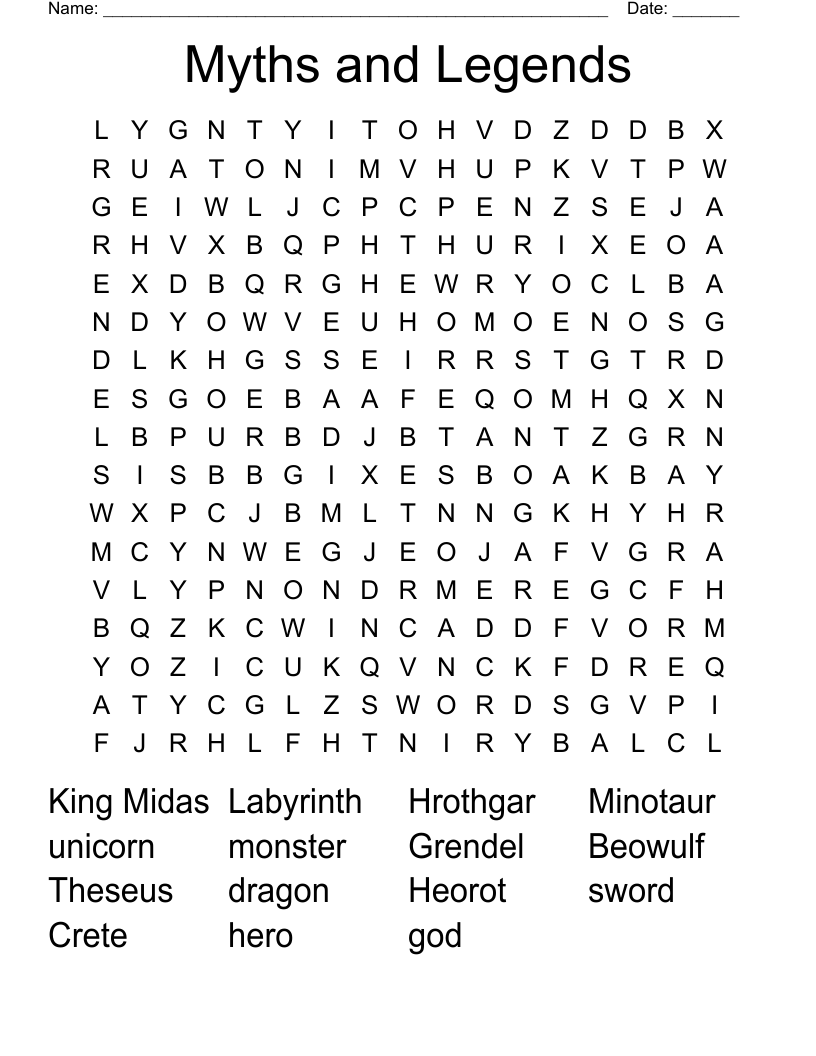 Myths and Legends Word Search
