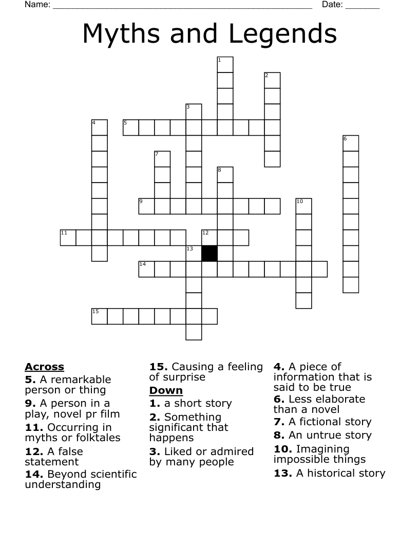 Myths and Legends Crossword