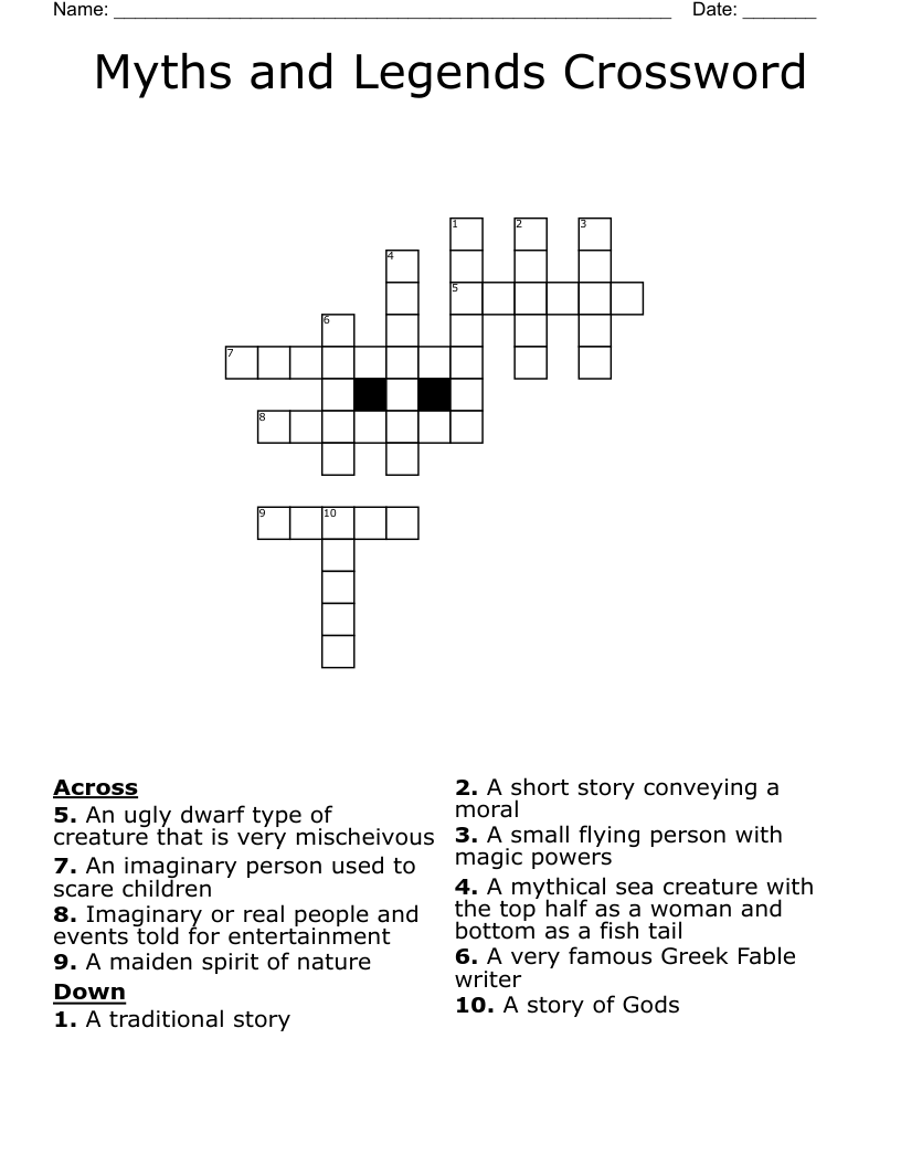 Myths and Legends Crossword