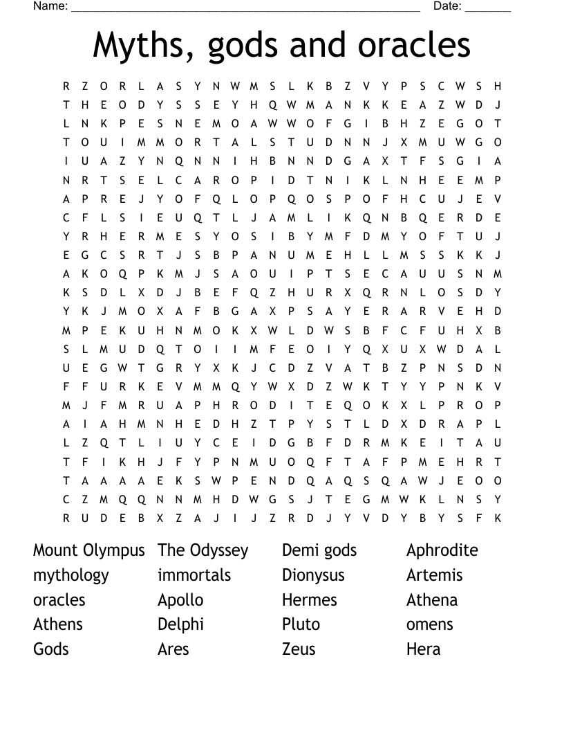 Myths, gods and oracles  Word Search