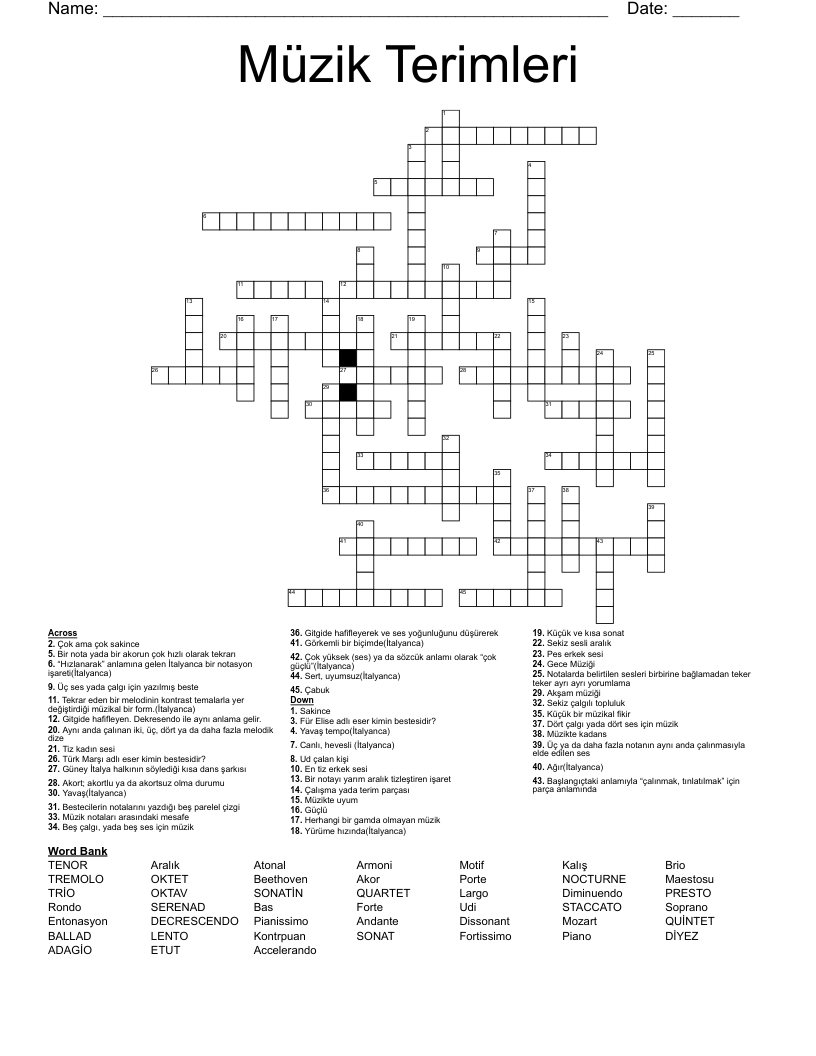 Müzik Terimleri Crossword