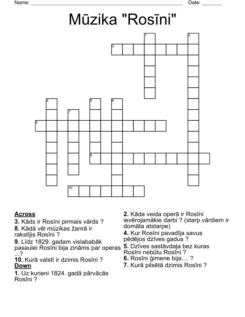 Mūzika "Rosīni" Crossword