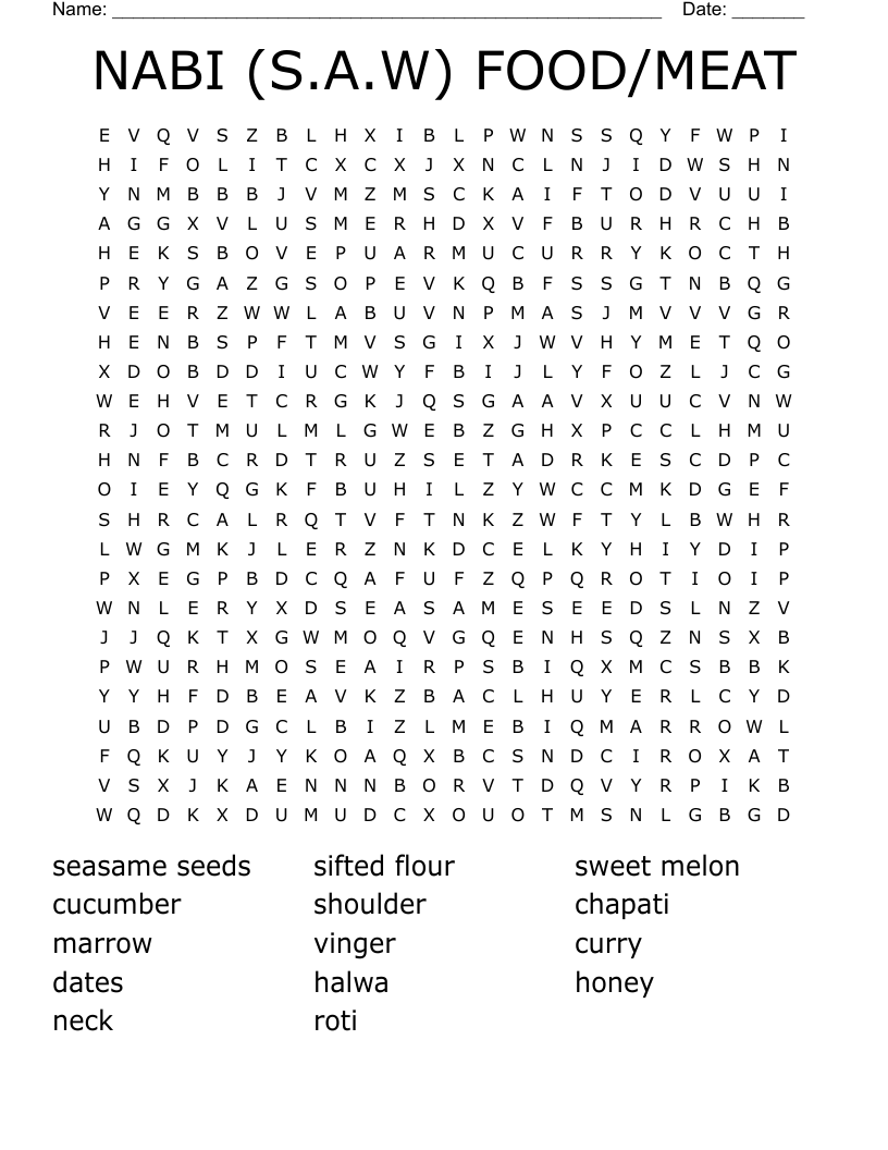 NABI (S.A.W) FOOD/MEAT Word Search