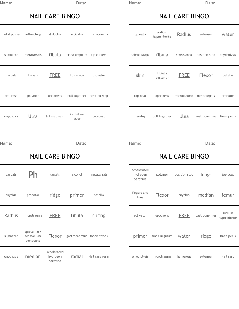 NAIL CARE BINGO