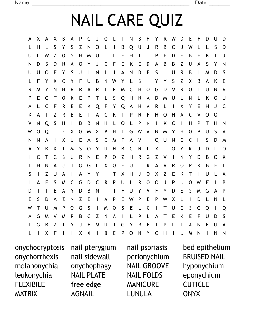 NAIL CARE QUIZ Word Search