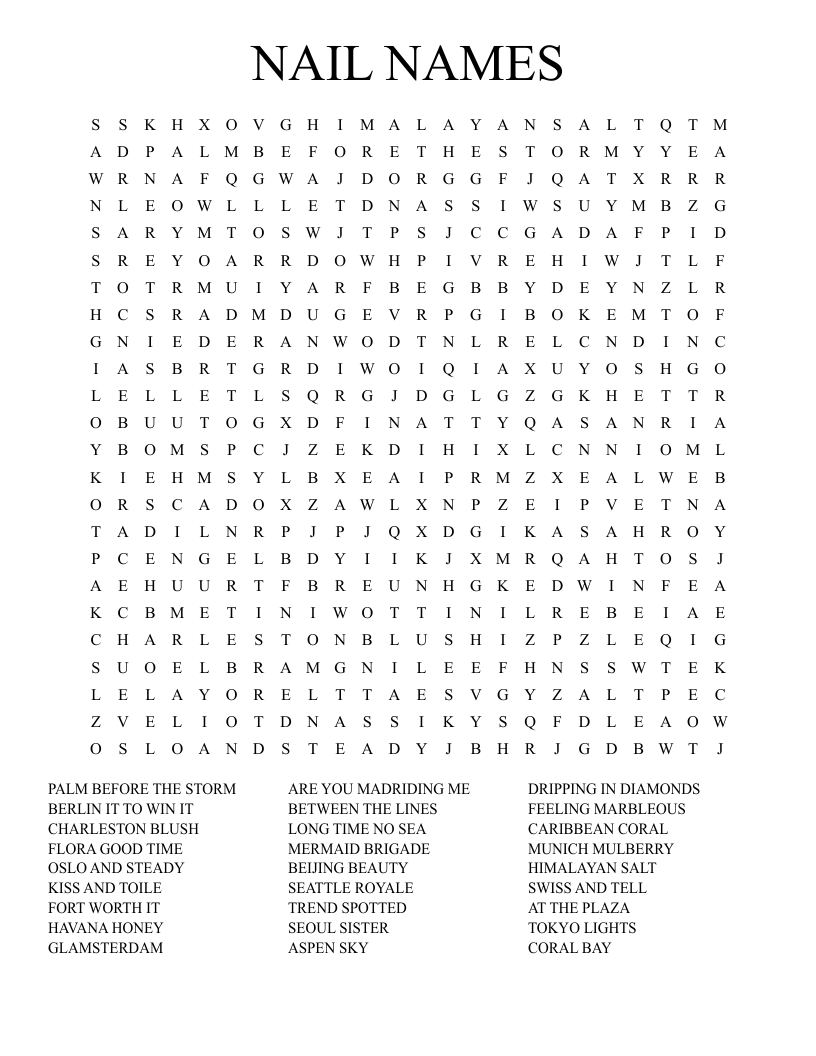 NAIL NAMES Word Search