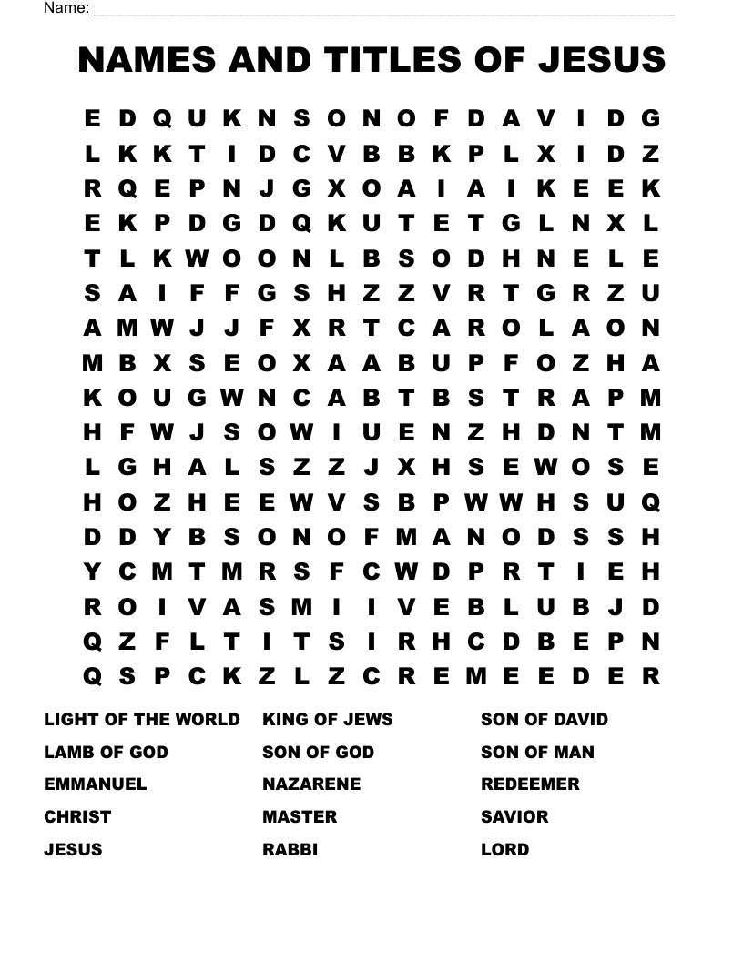 NAMES AND TITLES OF JESUS Word Search