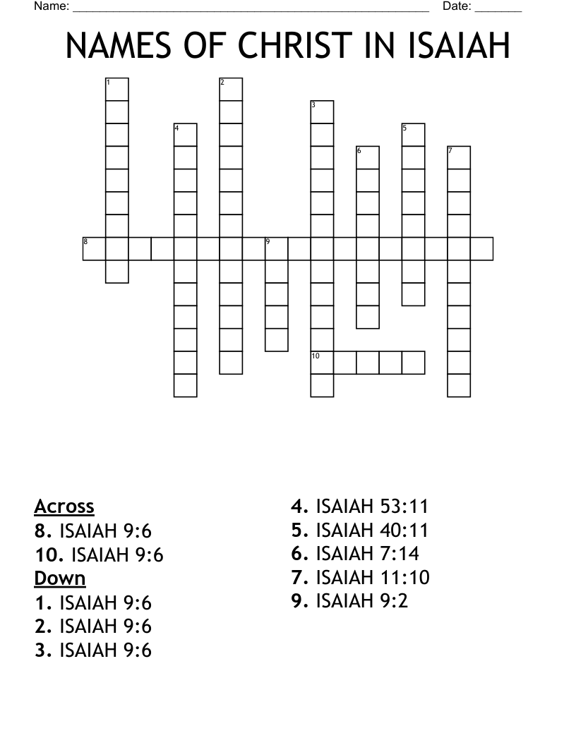 NAMES OF CHRIST IN ISAIAH Crossword