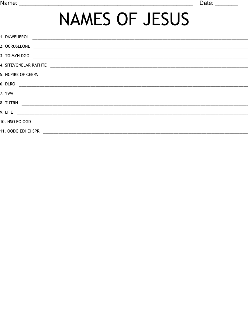 NAMES OF JESUS Word Scramble