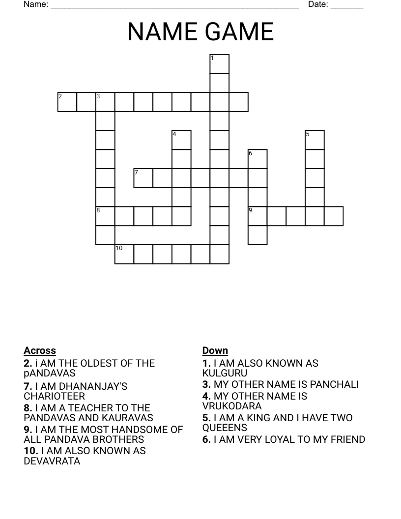 NAME GAME Crossword